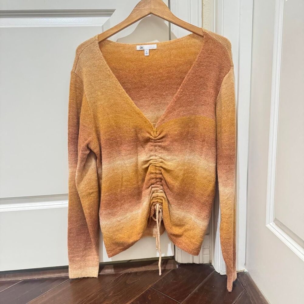 DR2 Women's Ombre Ruched Drawstring V-Neck Sweater XL
